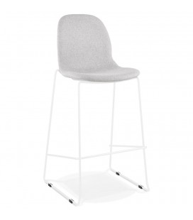 Tabouret de bar empilable FAKIR en tissu gris clair et pied en métal blanc