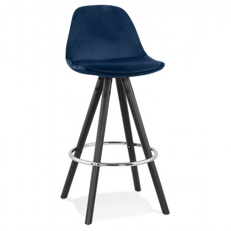 Tabouret snack mi-hauteur SPIRIT MINI en velours bleu et pieds en bois noir - 