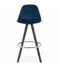 Tabouret snack mi-hauteur SPIRIT MINI en velours bleu et pieds en bois noir - 