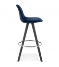 Tabouret snack mi-hauteur SPIRIT MINI en velours bleu et pieds en bois noir - 