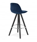 Tabouret snack mi-hauteur SPIRIT MINI en velours bleu et pieds en bois noir - 