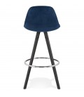 Tabouret snack mi-hauteur SPIRIT MINI en velours bleu et pieds en bois noir - 