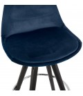 Tabouret snack mi-hauteur SPIRIT MINI en velours bleu et pieds en bois noir - 