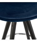 Tabouret snack mi-hauteur SPIRIT MINI en velours bleu et pieds en bois noir - 