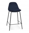 Tabouret snack mi-hauteur FENTON MINI en velours bleu et pied en métal noir - 