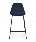 Tabouret snack mi-hauteur FENTON MINI en velours bleu et pied en métal noir - 