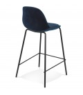 Tabouret snack mi-hauteur FENTON MINI en velours bleu et pied en métal noir - 