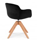 Chaise avec accoudoirs BERNI en velours noir et pieds en bois naturel - 