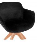 Chaise avec accoudoirs BERNI en velours noir et pieds en bois naturel - 