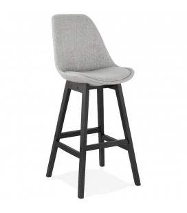 Tabouret de bar design TERESA en tissu gris et pied en bois noir