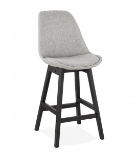 Tabouret snack mi-hauteur TERESA MINI design en tissu gris et pied en bois noir