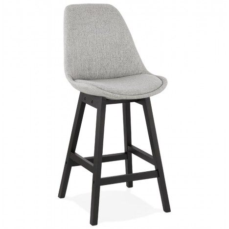 Tabouret snack mi-hauteur TERESA MINI design en tissu gris et pied en bois noir - 