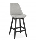 Tabouret snack mi-hauteur TERESA MINI design en tissu gris et pied en bois noir - 