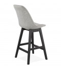 Tabouret snack mi-hauteur TERESA MINI design en tissu gris et pied en bois noir - 