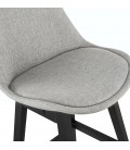 Tabouret snack mi-hauteur TERESA MINI design en tissu gris et pied en bois noir - 