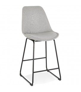 Tabouret snack mi-hauteur RIGO MINI en tissu gris et pieds en métal noir