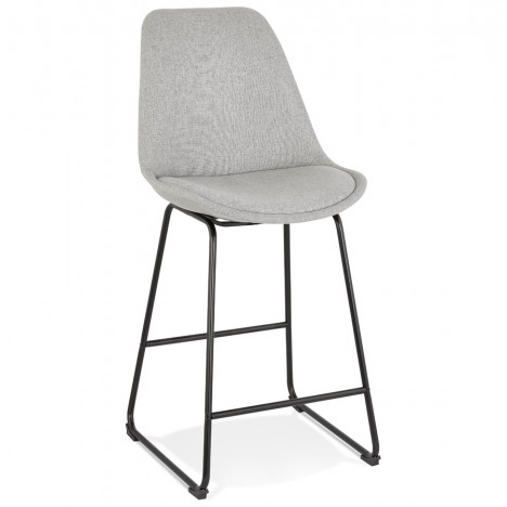 Tabouret snack mi-hauteur RIGO MINI en tissu gris et pieds en métal noir - 