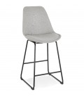 Tabouret snack mi-hauteur RIGO MINI en tissu gris et pieds en métal noir - 