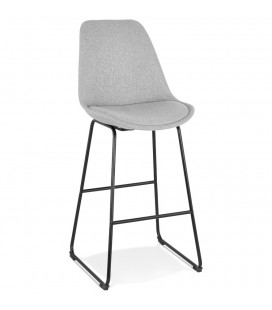 Tabouret de bar RIGO en tissu gris et pieds en métal noir