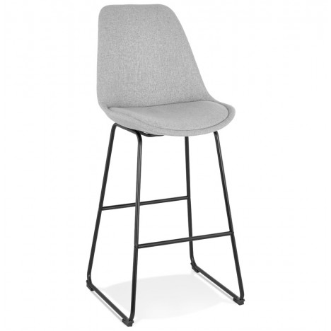 Tabouret de bar RIGO en tissu gris et pieds en métal noir - 