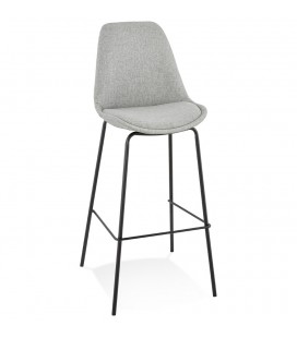 Tabouret de bar ALOE en tissu gris avec pied en métal