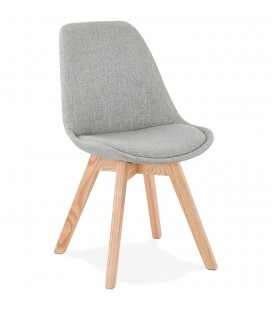 Chaise scandinave WILLY en tissu gris avec pieds en bois finition naturelle