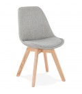 Chaise scandinave WILLY en tissu gris avec pieds en bois finition naturelle - 