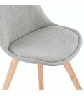 Chaise scandinave WILLY en tissu gris avec pieds en bois finition naturelle - 