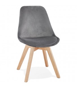 Chaise en velours gris JOE avec structure en bois naturel