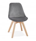 Chaise en velours gris JOE avec structure en bois naturel - 