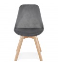 Chaise en velours gris JOE avec structure en bois naturel - 