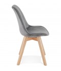 Chaise en velours gris JOE avec structure en bois naturel - 