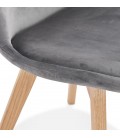 Chaise en velours gris JOE avec structure en bois naturel - 