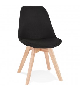 Chaise scandinave WILLY en tissu noir avec pieds en bois finition naturelle