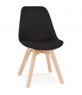 Chaise scandinave WILLY en tissu noir avec pieds en bois finition naturelle - 