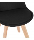 Chaise scandinave WILLY en tissu noir avec pieds en bois finition naturelle - 