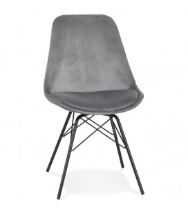 Chaise design ZAZY en velours gris et pieds en métal noir