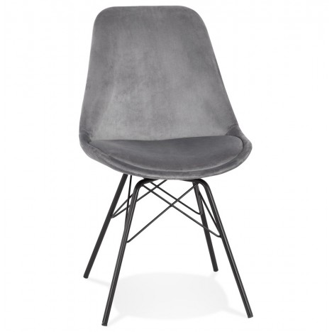 Chaise design ZAZY en velours gris et pieds en métal noir - 