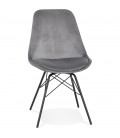 Chaise design ZAZY en velours gris et pieds en métal noir - 