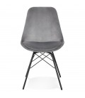 Chaise design ZAZY en velours gris et pieds en métal noir - 