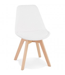 Chaise design LINETTE en tissu bouloché blanc style scandinave