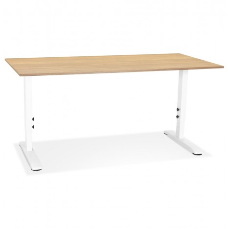 Bureau réglable en hauteur OSMOSE en bois finition naturelle et métal blanc 160x80 cm - 