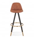 Tabouret de bar design KONG en microfibre brune et 4 pieds en bois noir - 