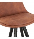 Tabouret de bar design KONG en microfibre brune et 4 pieds en bois noir - 