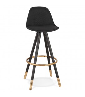 Tabouret de bar vintage GATO en tissu et bois noir