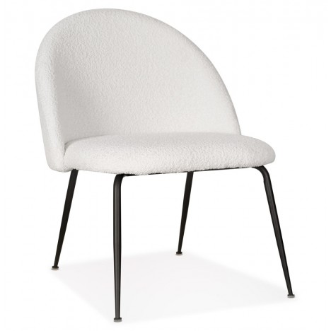 Fauteuil lounge NORVEGIA en tissu bouclé blanc et métal noir - 