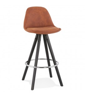 Tabouret snack mi-hauteur MARKA MINI en microfibre brune et pieds en bois noir