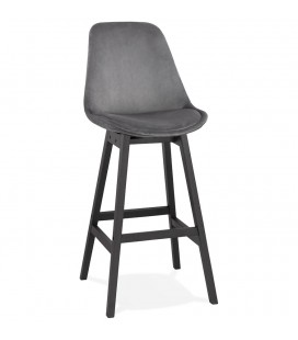 Tabouret de bar MORISS en velours gris et pieds en bois noir