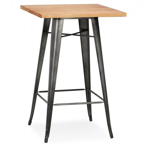 Table haute style industriel GRAMY en bois foncé et pieds en métal gris 70x70 cm - 