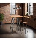 Table haute style industriel GRAMY en bois foncé et pieds en métal gris 70x70 cm - 